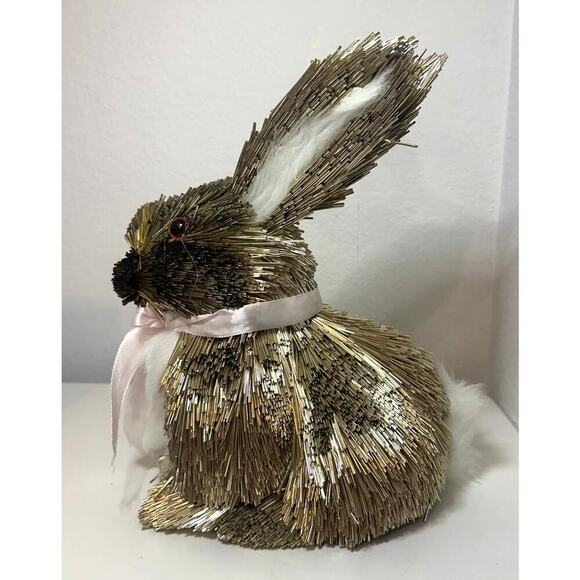 Rachel Zoe Mirror Silver Straw EASTER BUNNY With Pink BOW - Picture 2 of 7